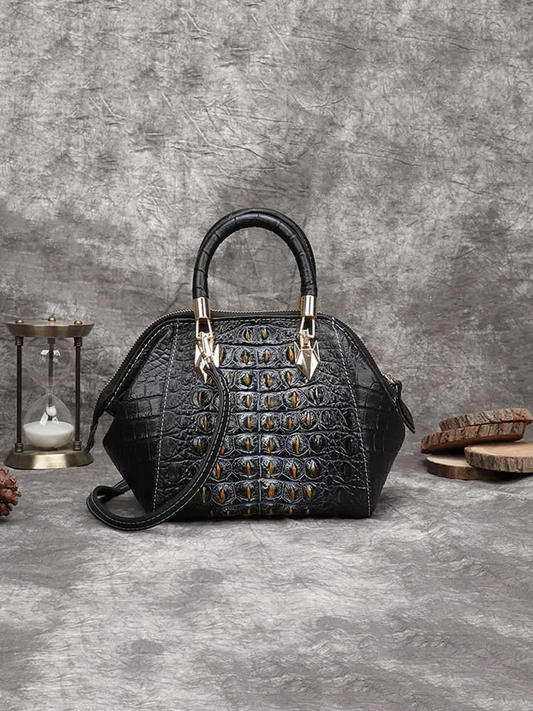 Vintage Leather Fashion Crocodile Pattern Shell Bag