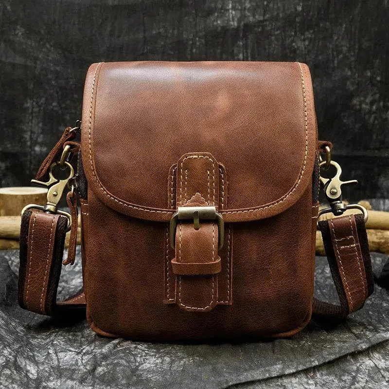 Vintage Leather Small Shoulder Waist Belt Bag for Men