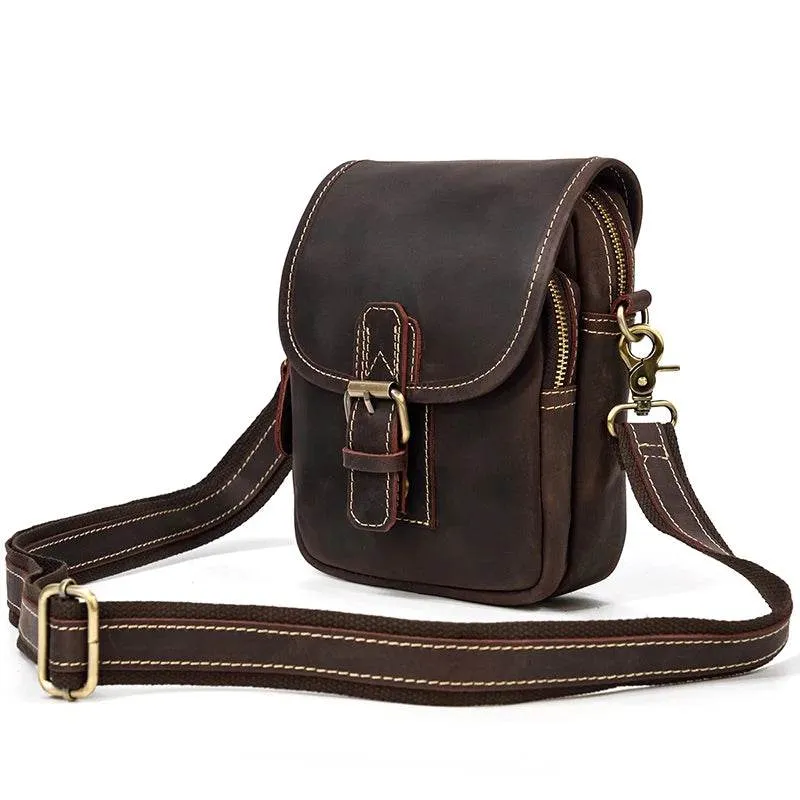 Vintage Leather Small Shoulder Waist Belt Bag for Men
