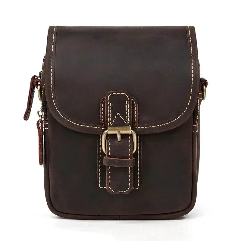 Vintage Leather Small Shoulder Waist Belt Bag for Men