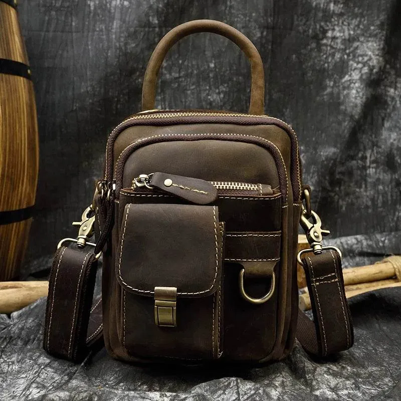 Vintage Leather Small Shoulder Waist Belt Bag for Men