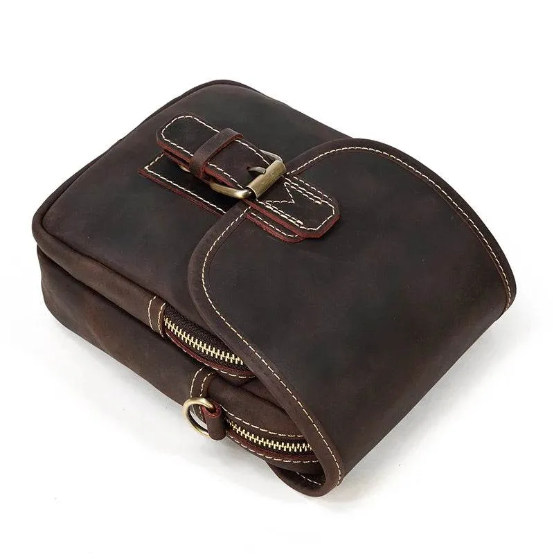 Vintage Leather Small Shoulder Waist Belt Bag for Men