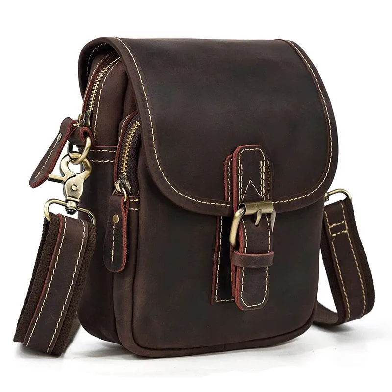 Vintage Leather Small Shoulder Waist Belt Bag for Men