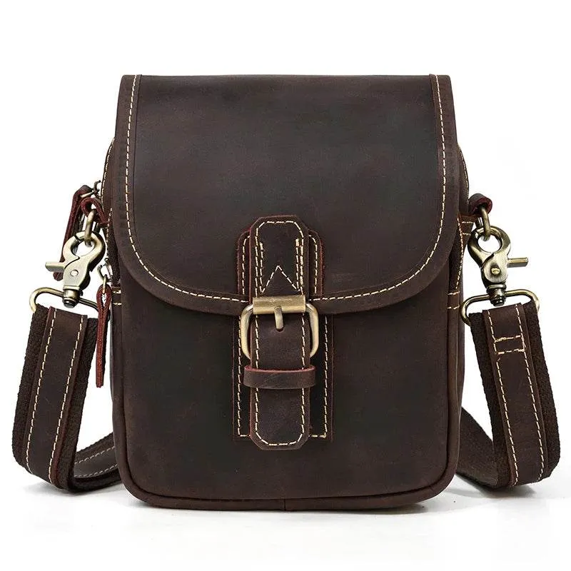 Vintage Leather Small Shoulder Waist Belt Bag for Men