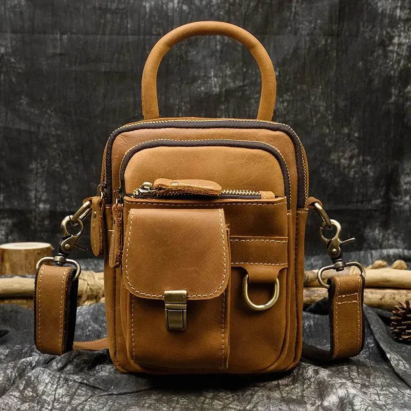 Vintage Leather Small Shoulder Waist Belt Bag for Men