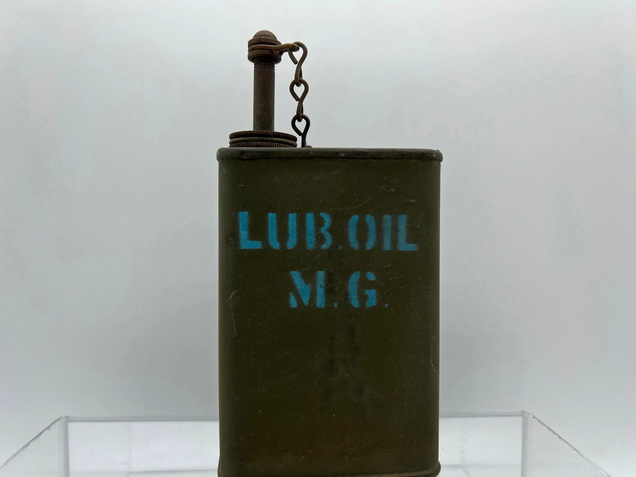 Vintage Lube Oil MG Military Can with Brass Lid WW tin