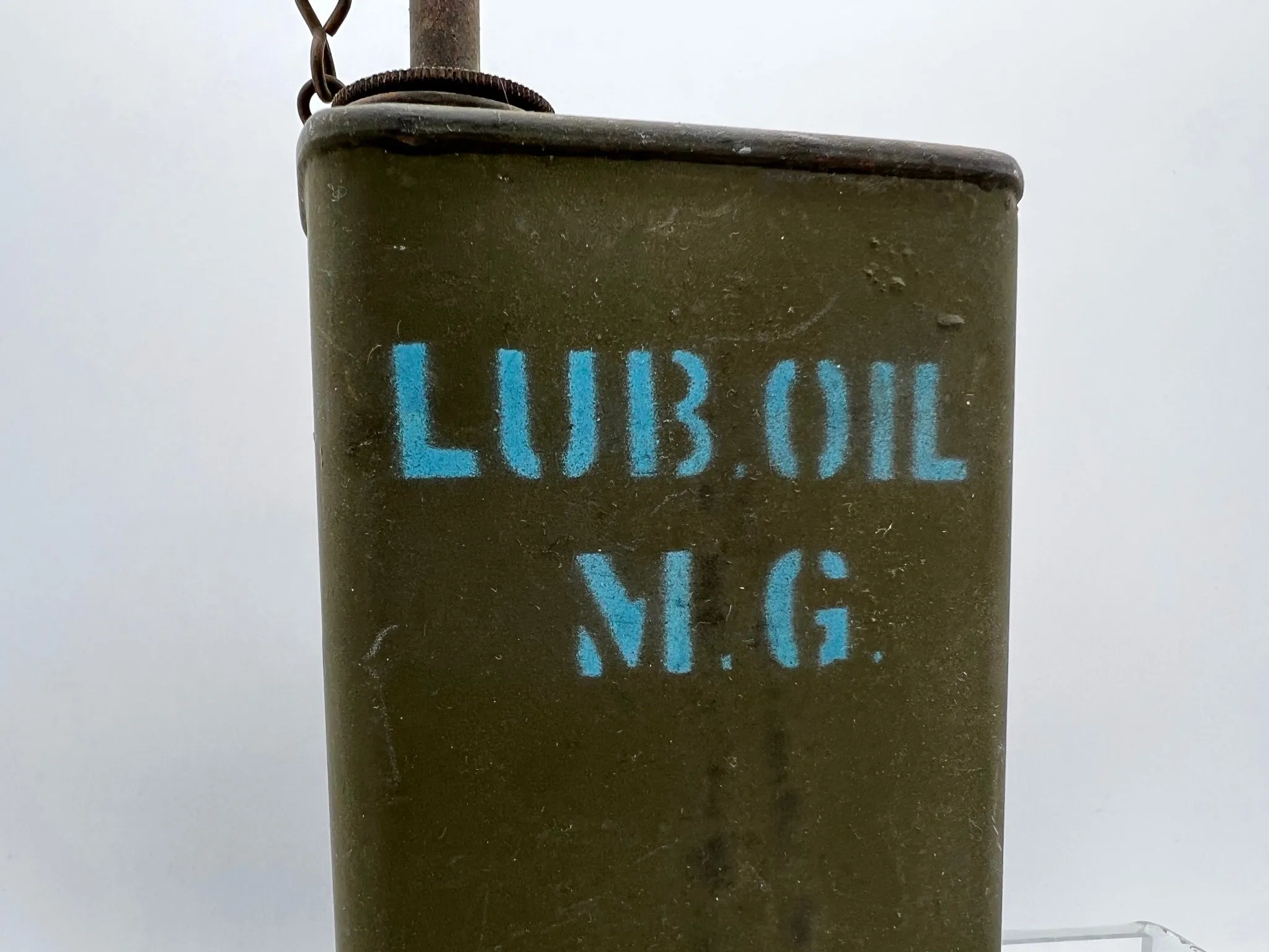 Vintage Lube Oil MG Military Can with Brass Lid WW tin