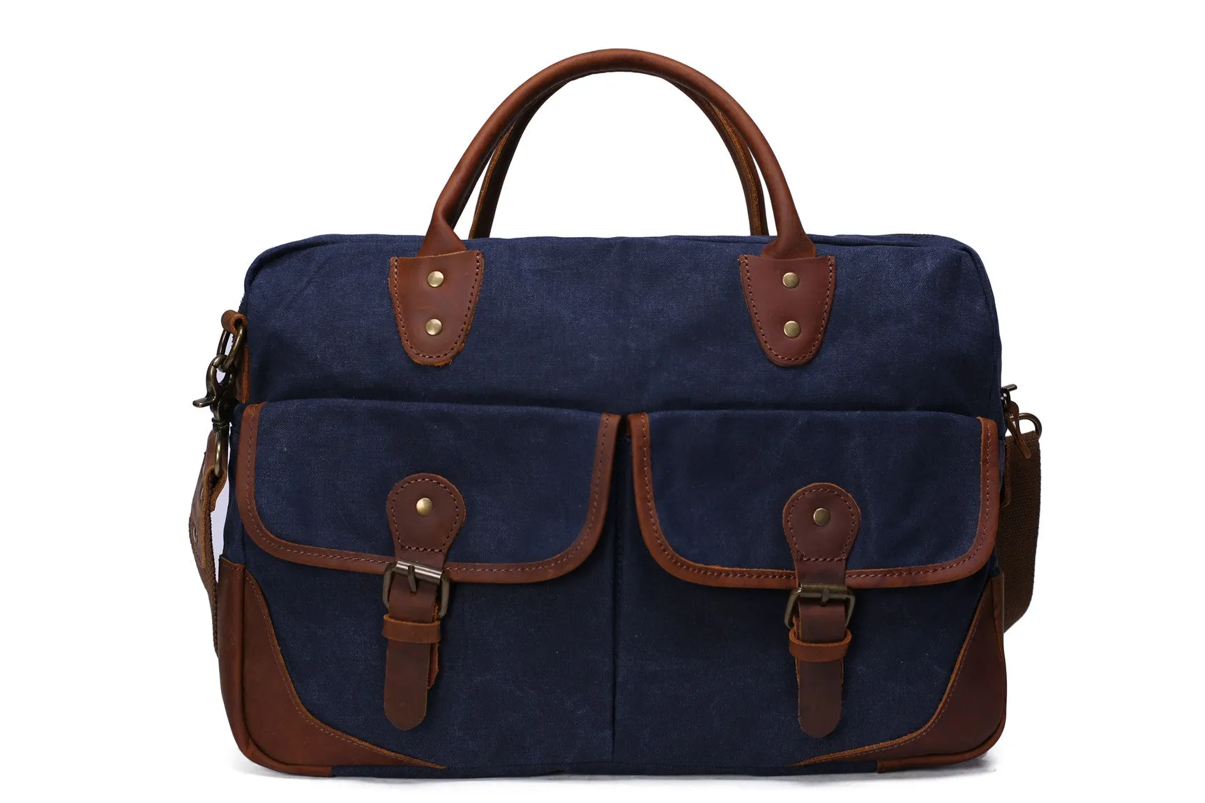 Vintage Messenger Bag, Canvas and Genuine Leather Briefcase Shoulder Laptop Bag