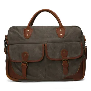 Vintage Messenger Bag, Canvas and Genuine Leather Briefcase Shoulder Laptop Bag