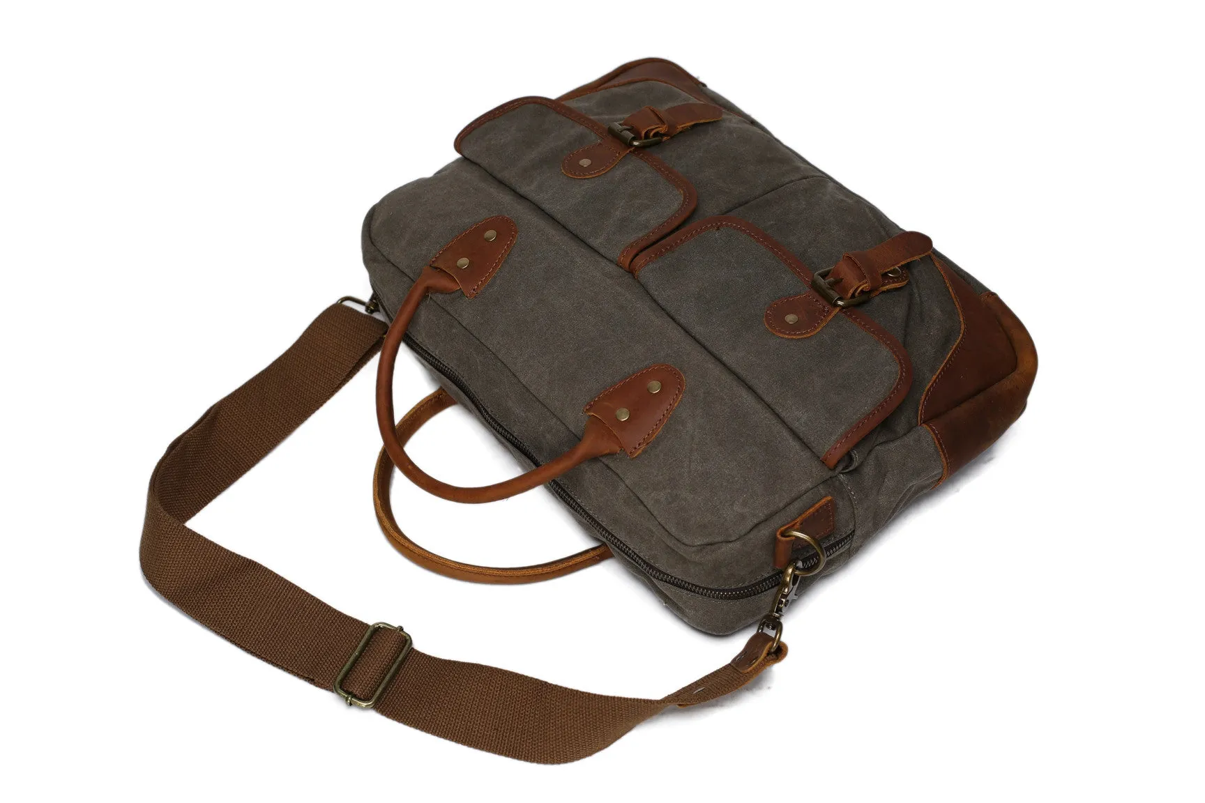 Vintage Messenger Bag, Canvas and Genuine Leather Briefcase Shoulder Laptop Bag