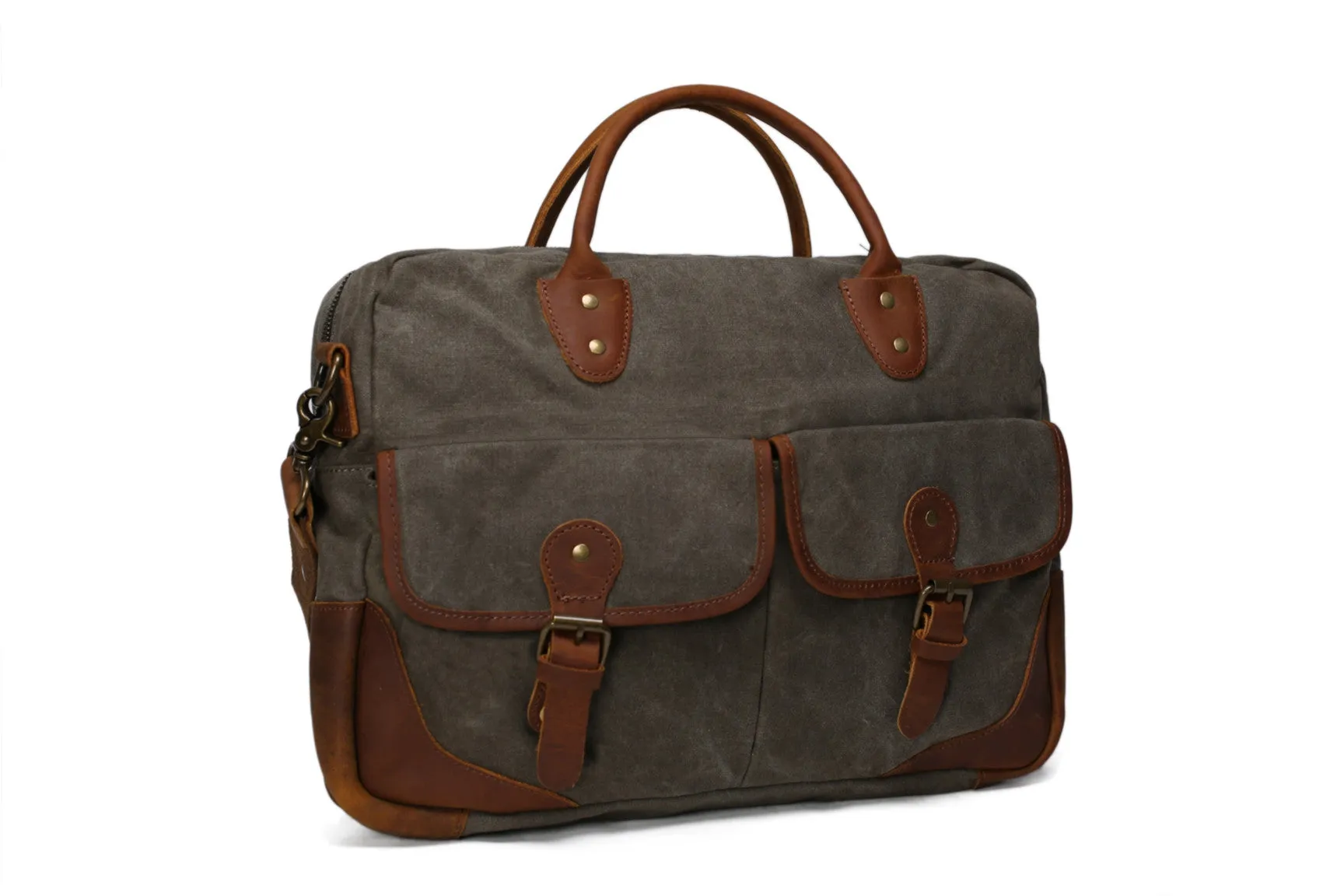 Vintage Messenger Bag, Canvas and Genuine Leather Briefcase Shoulder Laptop Bag