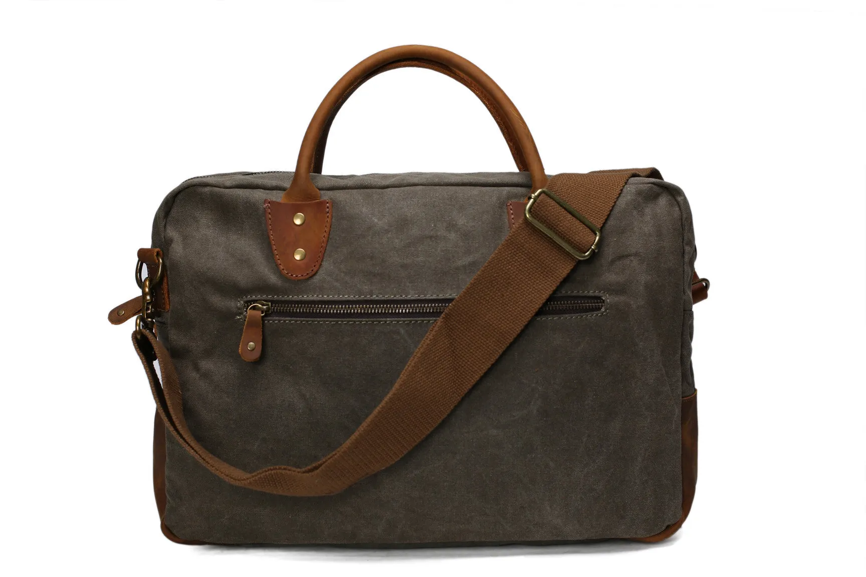 Vintage Messenger Bag, Canvas and Genuine Leather Briefcase Shoulder Laptop Bag