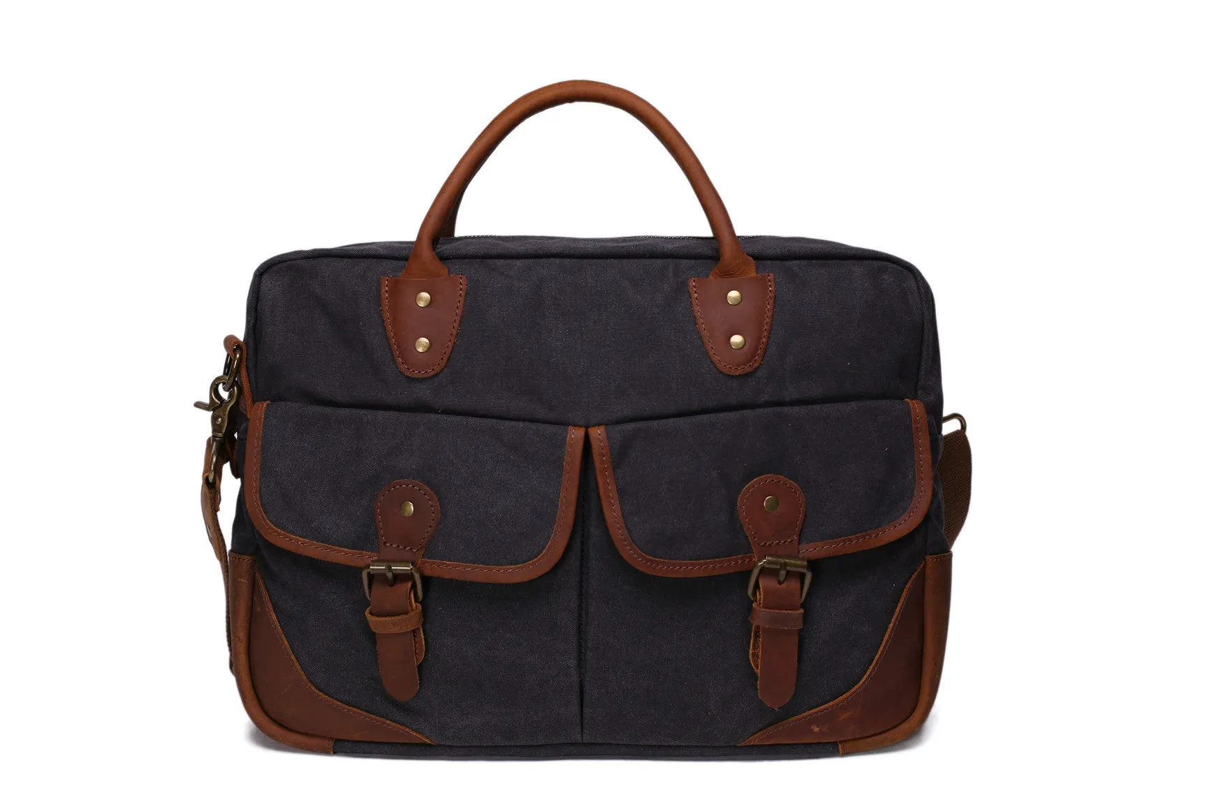 Vintage Messenger Bag, Canvas and Genuine Leather Briefcase Shoulder Laptop Bag