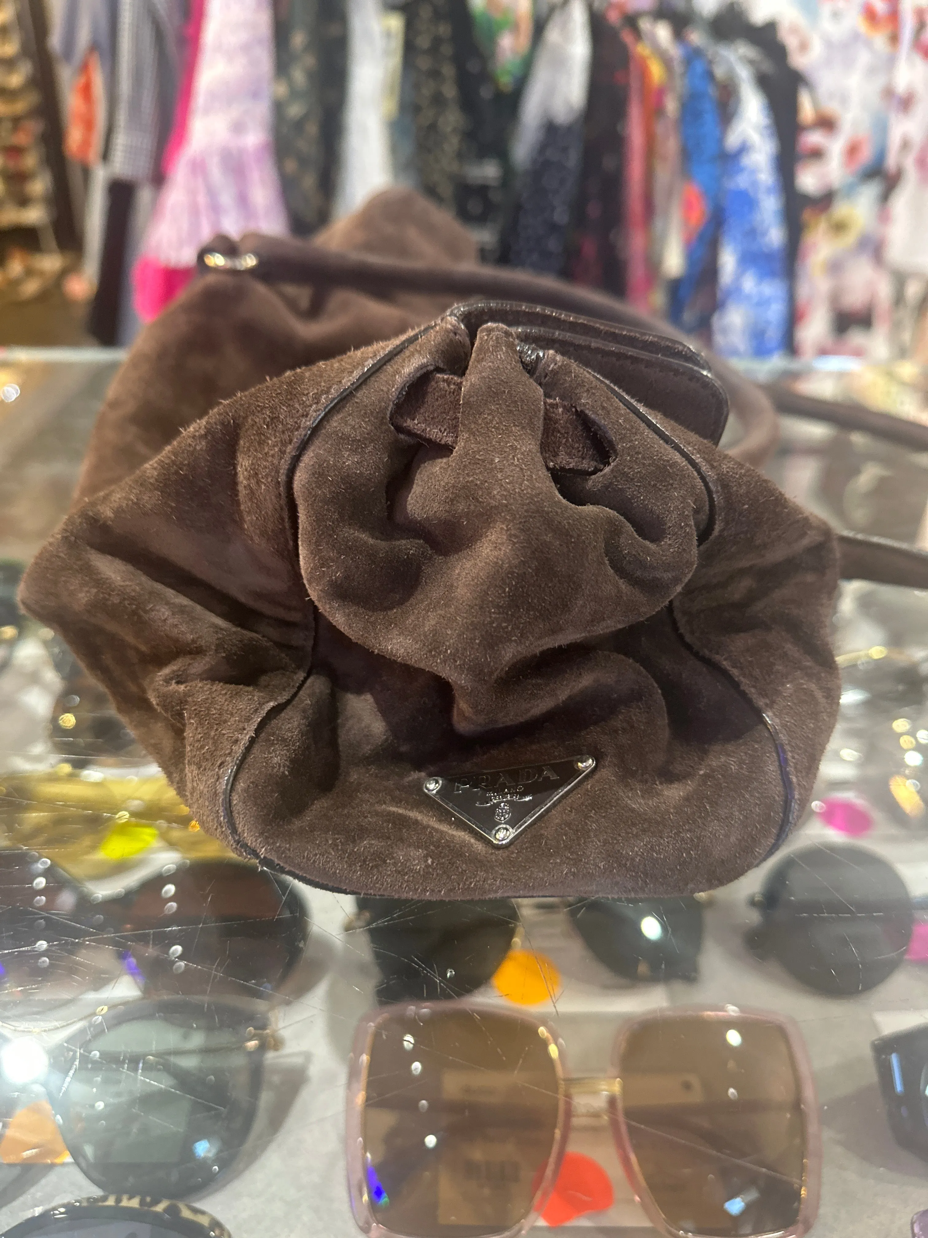 Vintage: PRADA Brown Suede Oblong Shoulder Bag