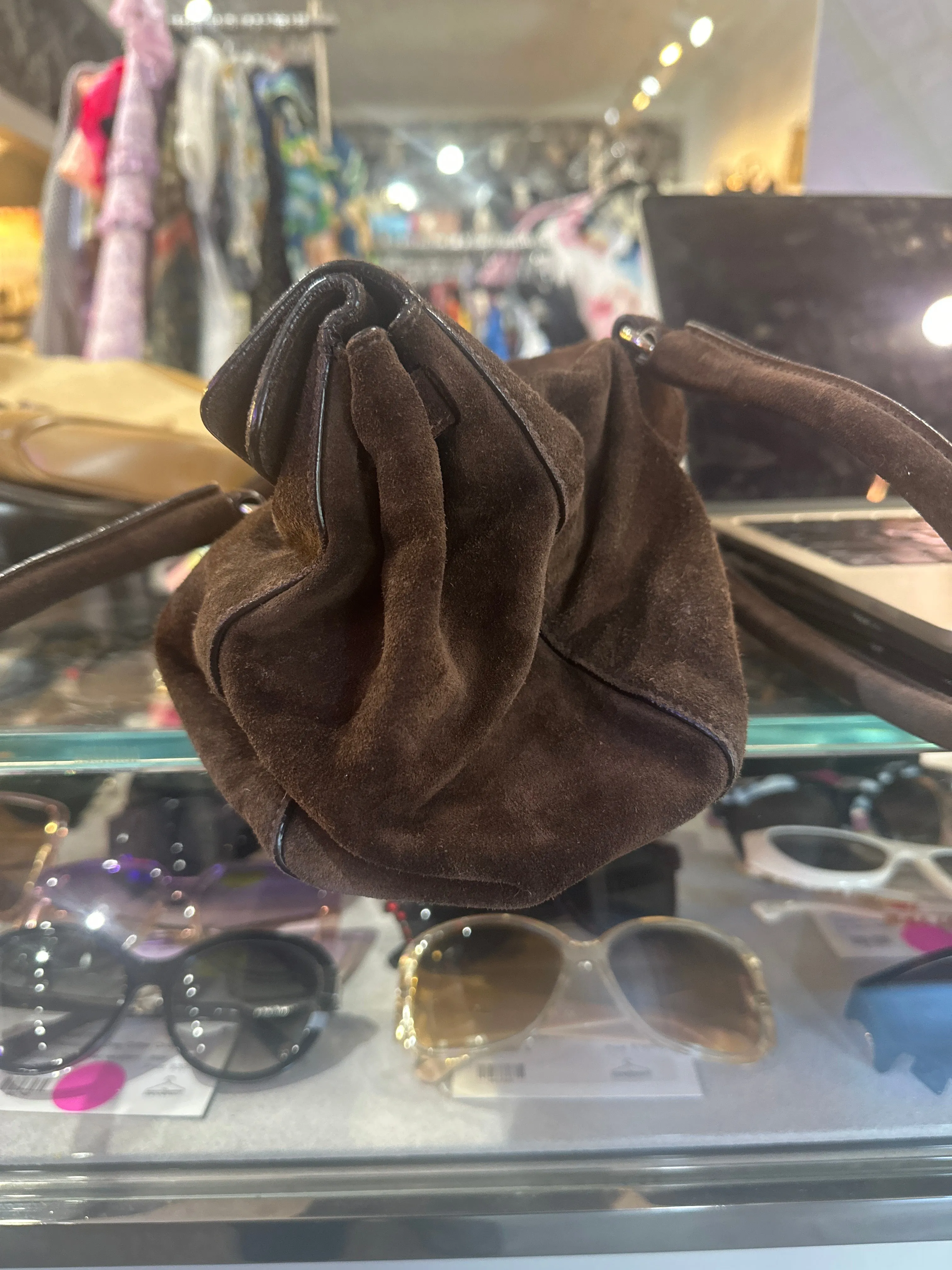 Vintage: PRADA Brown Suede Oblong Shoulder Bag