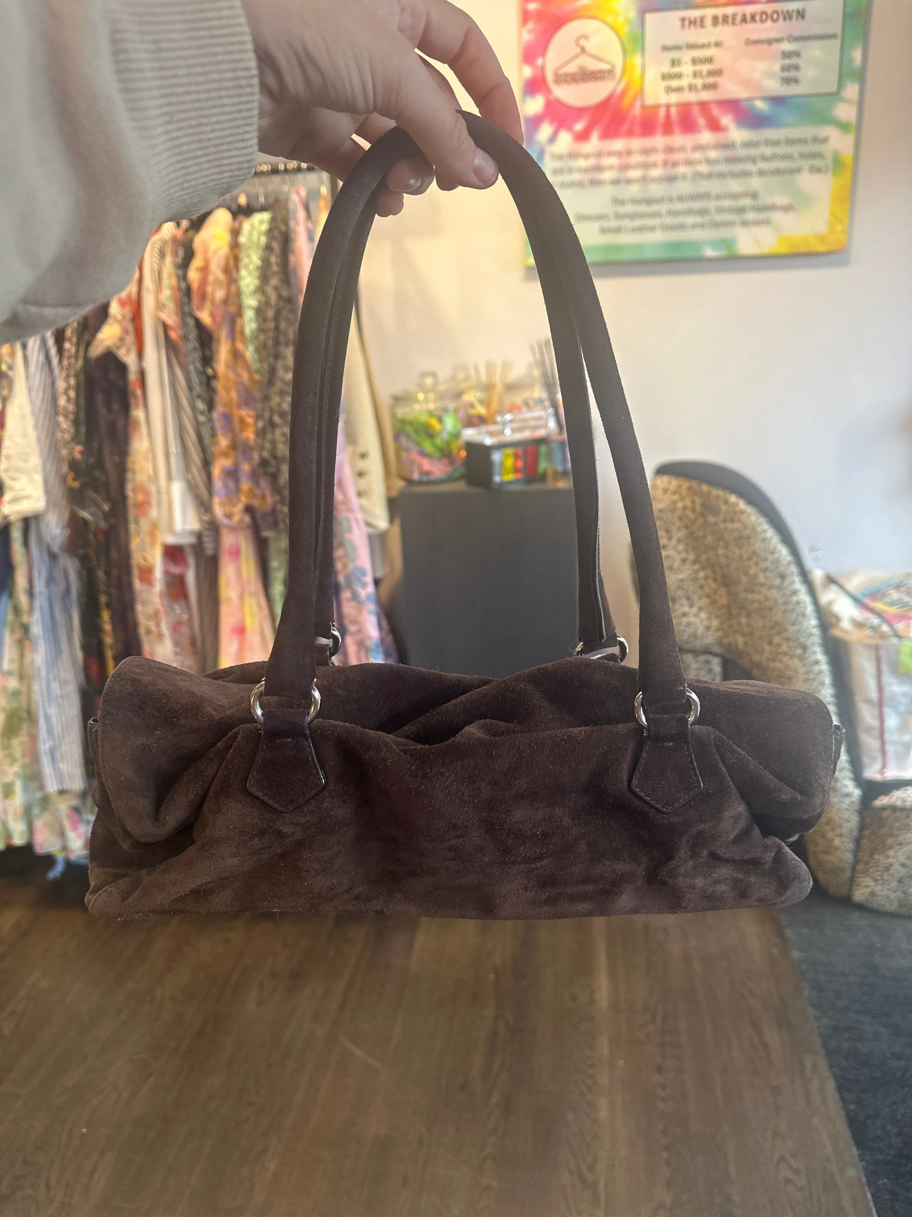 Vintage: PRADA Brown Suede Oblong Shoulder Bag
