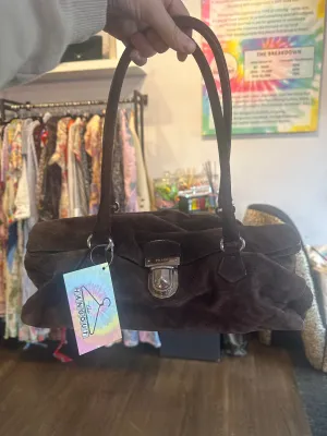 Vintage: PRADA Brown Suede Oblong Shoulder Bag
