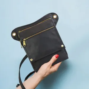 Vintage PU Leather Utility Bag – Multi-Pocket Travel & Everyday Bag (Black)