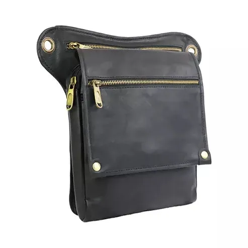 Vintage PU Leather Utility Bag – Multi-Pocket Travel & Everyday Bag (Black)