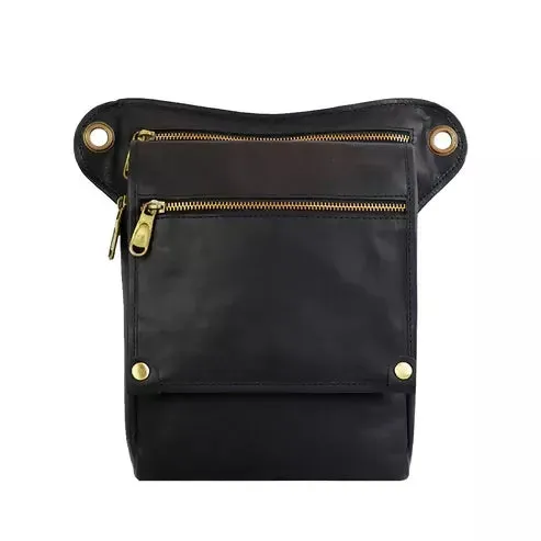 Vintage PU Leather Utility Bag – Multi-Pocket Travel & Everyday Bag (Black)