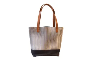 Vintage Ticking Stripe Fabric Market Tote Bag