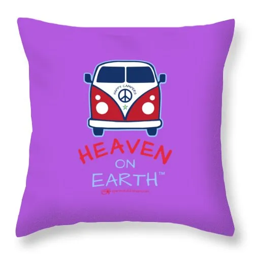 Vw Happy Camper Heaven On Earth - Throw Pillow