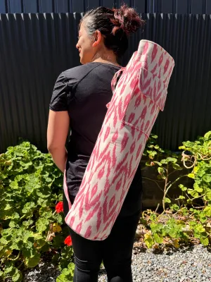 White & Pink Ikat Cotton Yoga/Beach Mat Bag