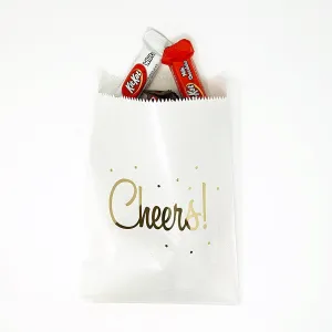 White and Gold Cheers Party Favor Gift Bags Popcorn Treat Bags- 48 count