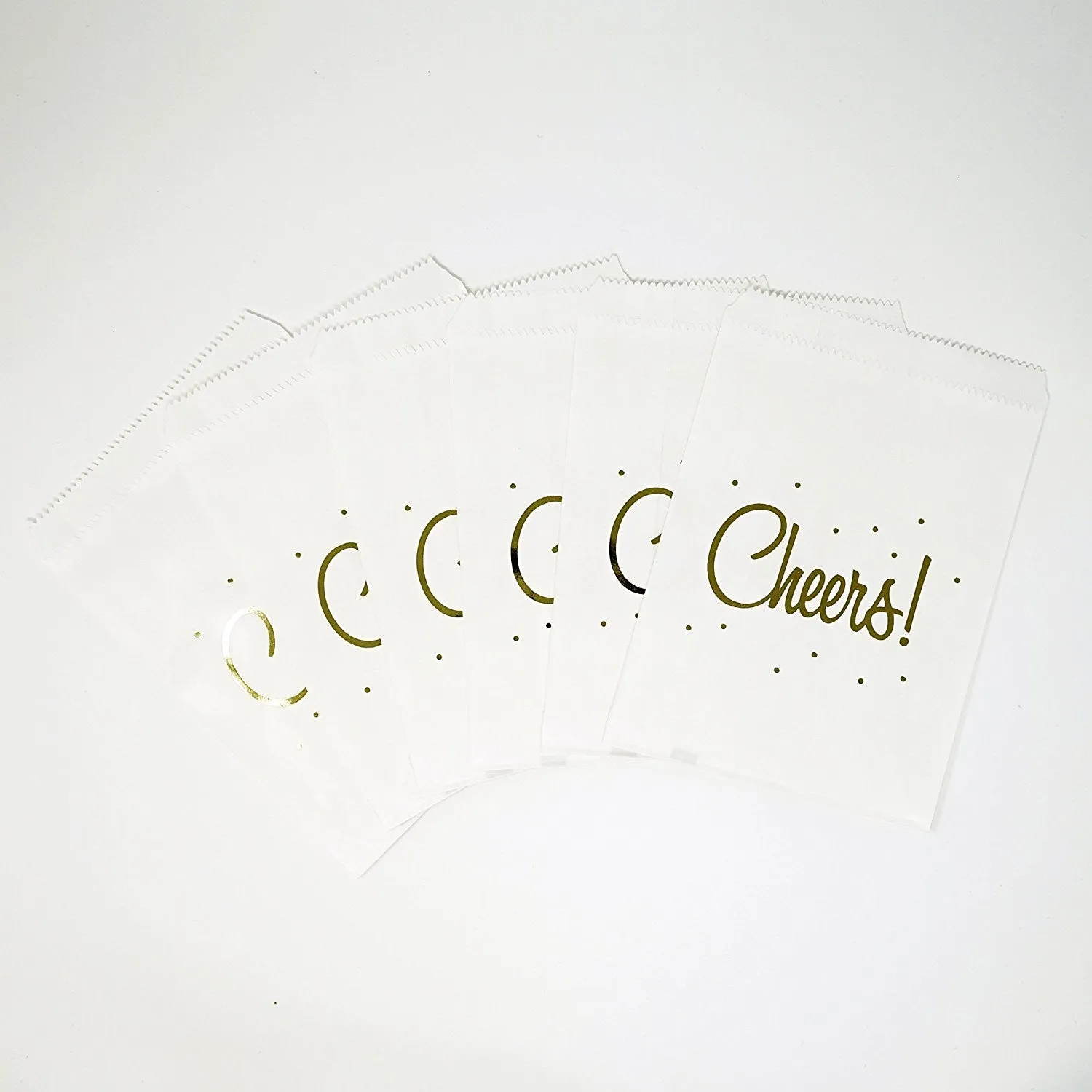 White and Gold Cheers Party Favor Gift Bags Popcorn Treat Bags- 48 count