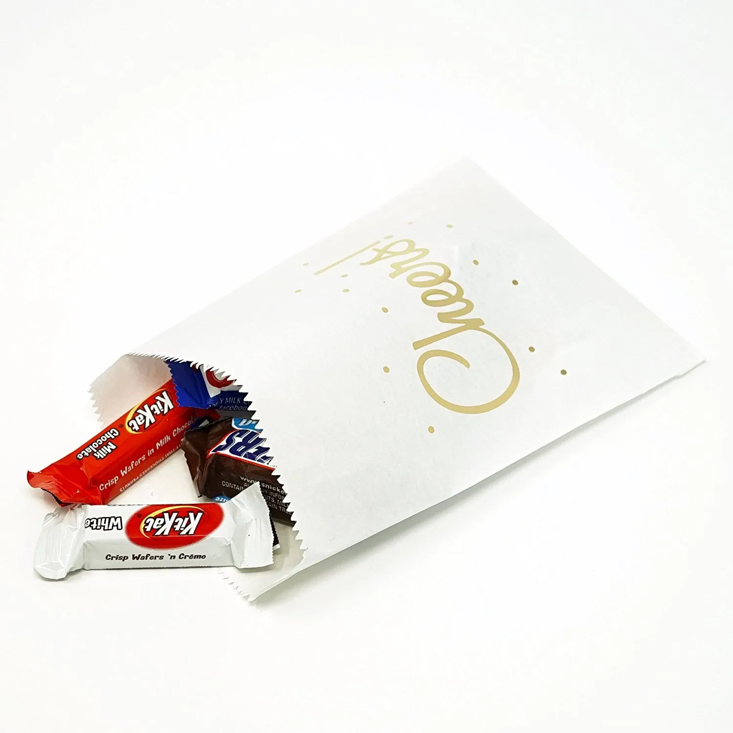 White and Gold Cheers Party Favor Gift Bags Popcorn Treat Bags- 48 count
