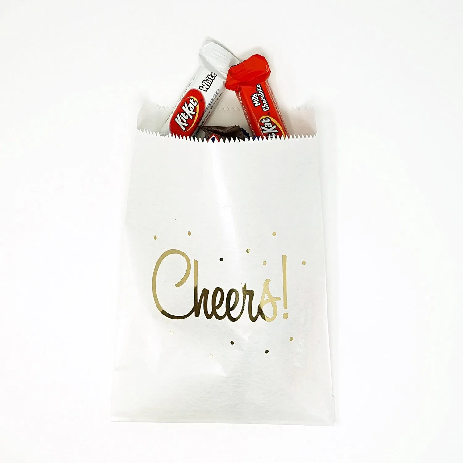 White and Gold Cheers Party Favor Gift Bags Popcorn Treat Bags- 48 count