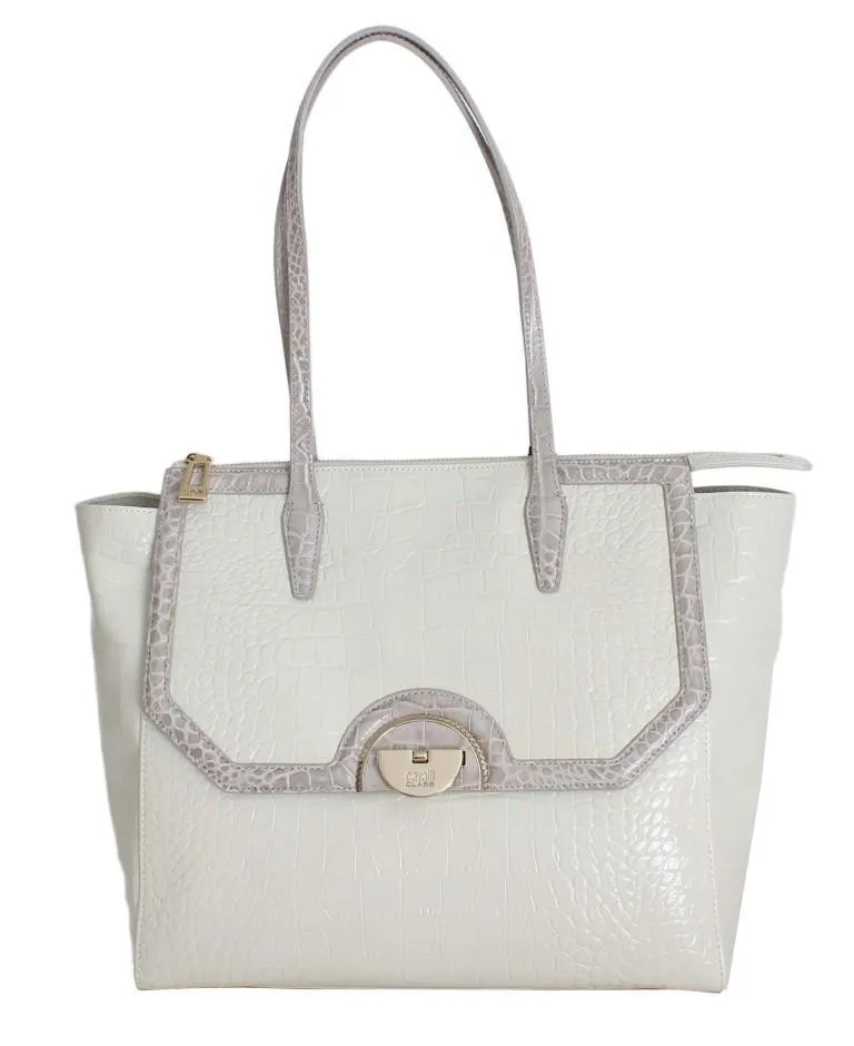 White Leather Shoulder Shopping Bag