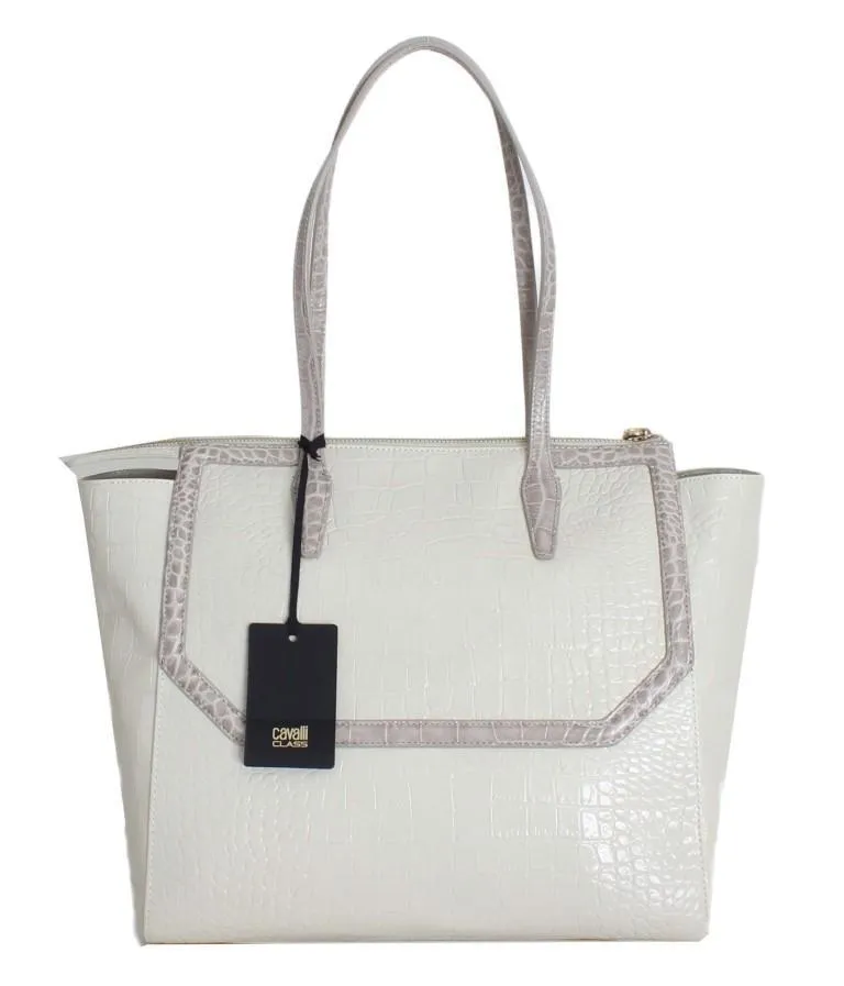 White Leather Shoulder Shopping Bag