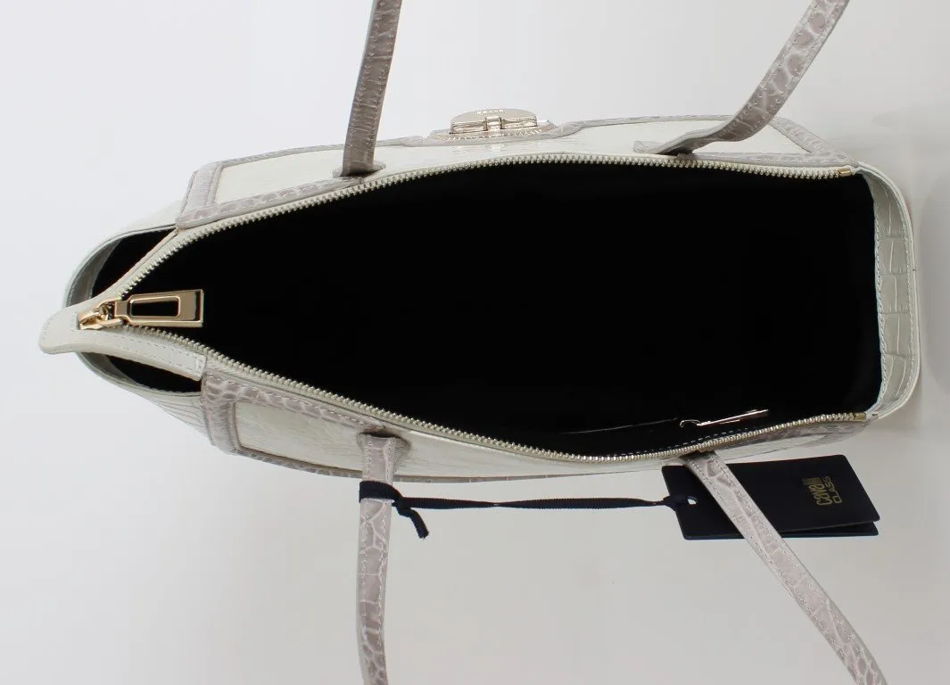 White Leather Shoulder Shopping Bag