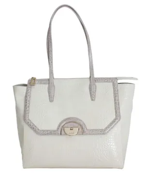 White Leather Shoulder Shopping Bag