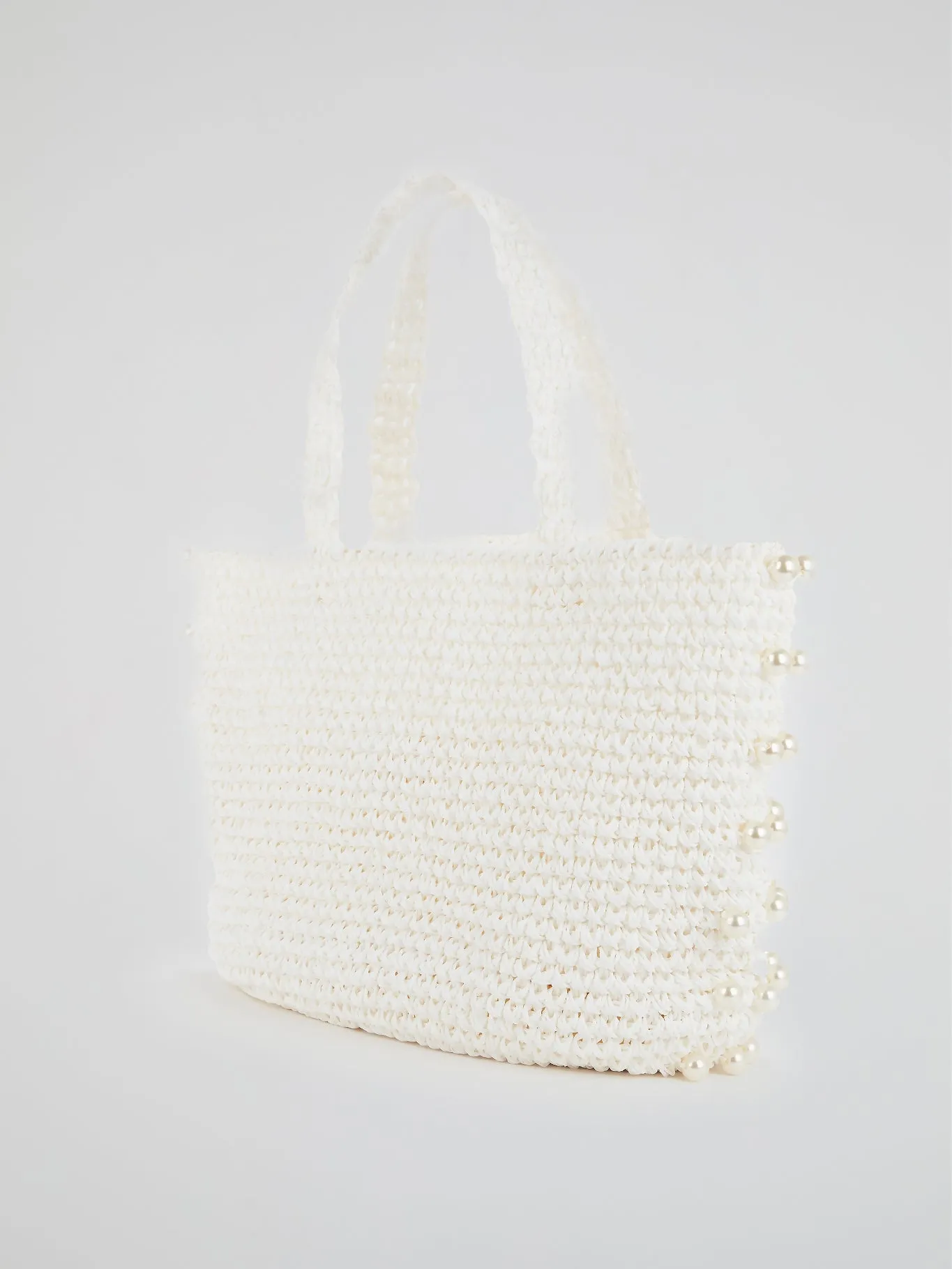 White Malibu Pearl Embellished Beach Bag