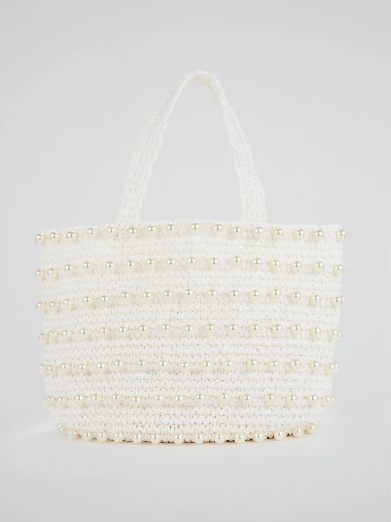 White Malibu Pearl Embellished Beach Bag