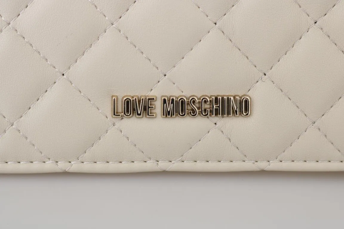 White Quilted Faux Leather Messenger Bag