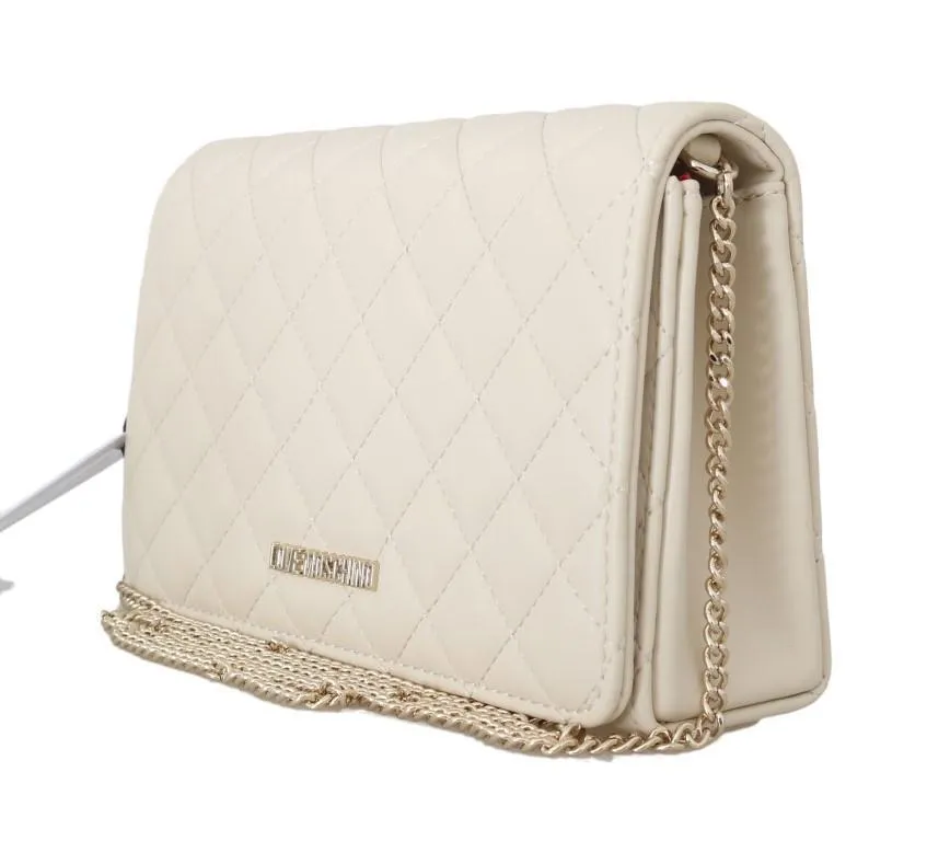 White Quilted Faux Leather Messenger Bag