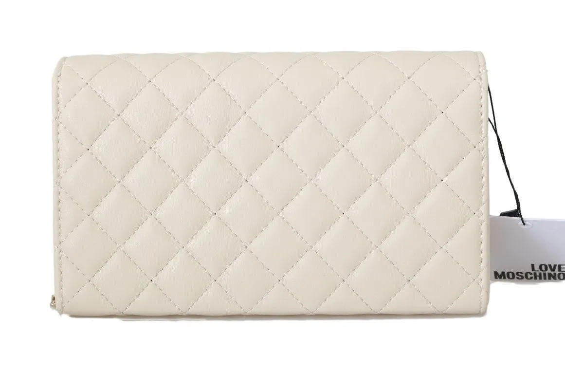 White Quilted Faux Leather Messenger Bag
