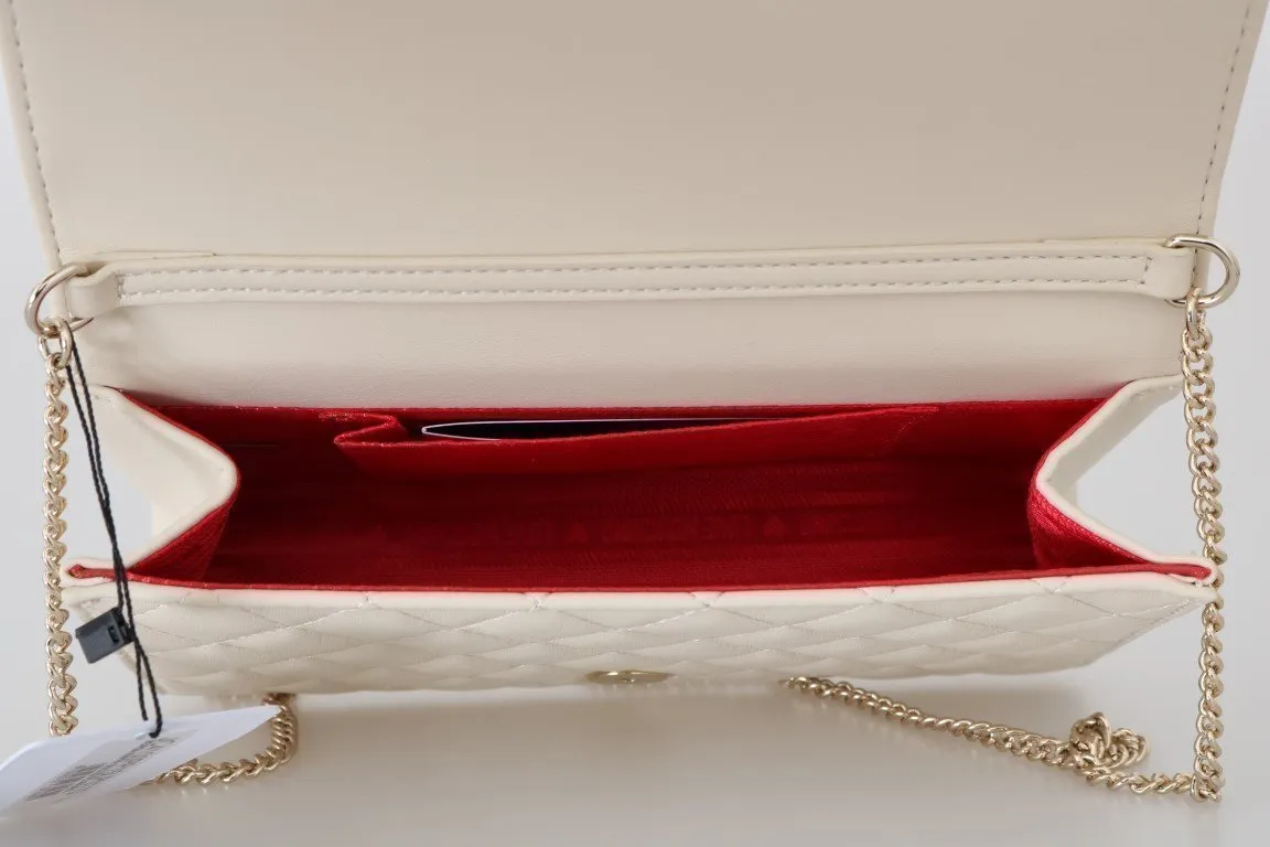 White Quilted Faux Leather Messenger Bag