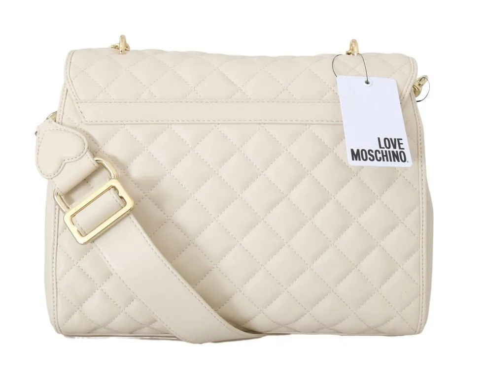 White Quilted Faux Leather Shoulder Bag