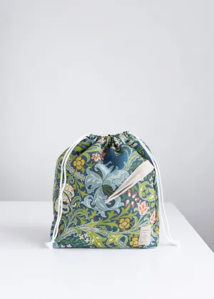 William Morris, Golden Lily print, Linen project bag, Knitting needle holder,  Knitting Project Bag. Drawstring. Size Large.