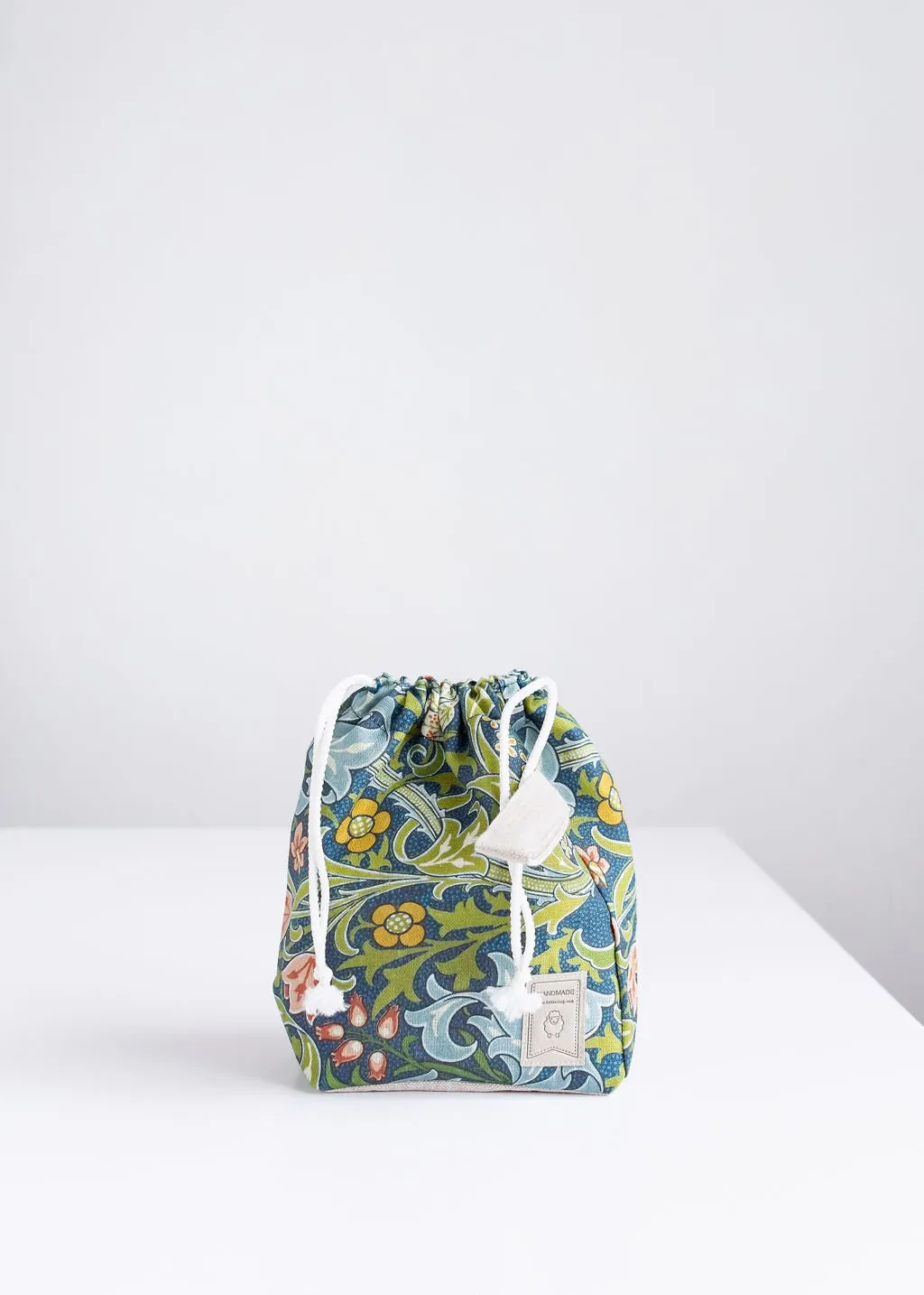 William Morris, Golden Lily print, Linen project bag, Knitting needle holder,  Knitting Project Bag. Drawstring. Size Large.