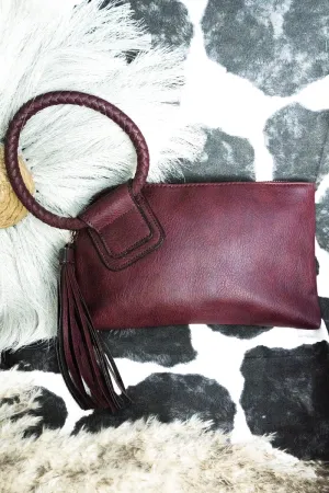 Wine Faux Leather Bangle Clutch