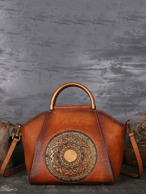 Women Retro Crossbody Embossing Genuine Leather Handbags
