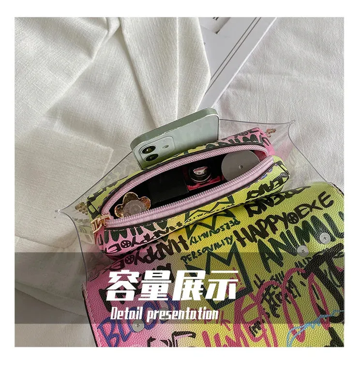 Women Studded Graffiti Crossbody Bags Fashion Shoulder Bag For Ladies High Quality