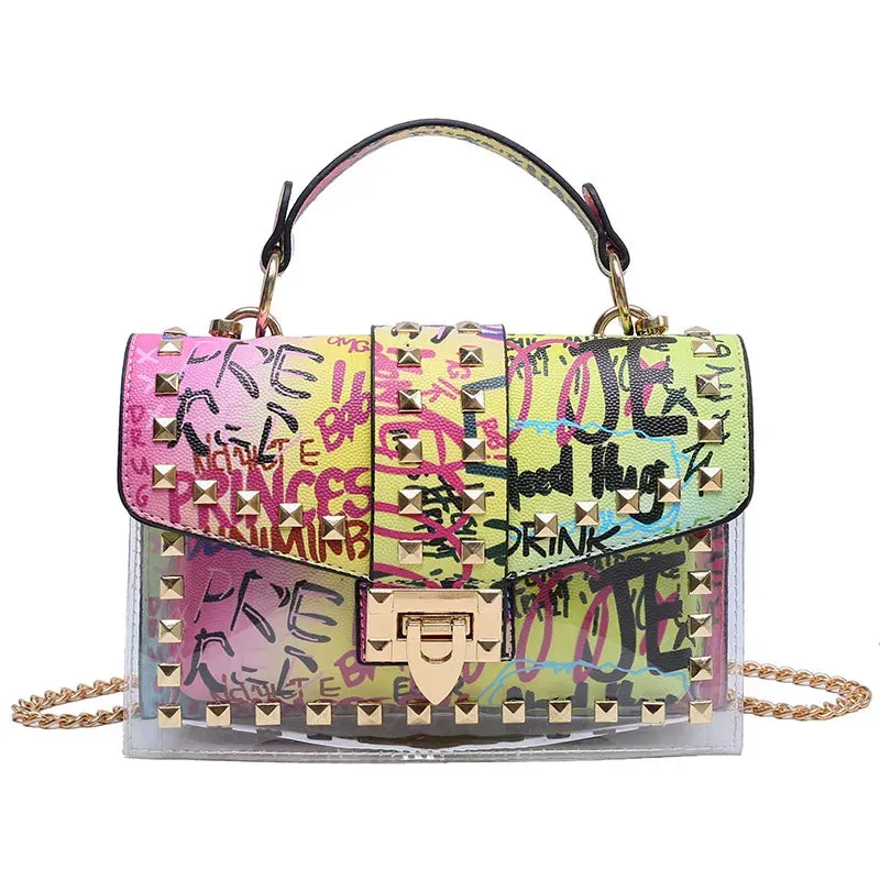 Women Studded Graffiti Crossbody Bags Fashion Shoulder Bag For Ladies High Quality