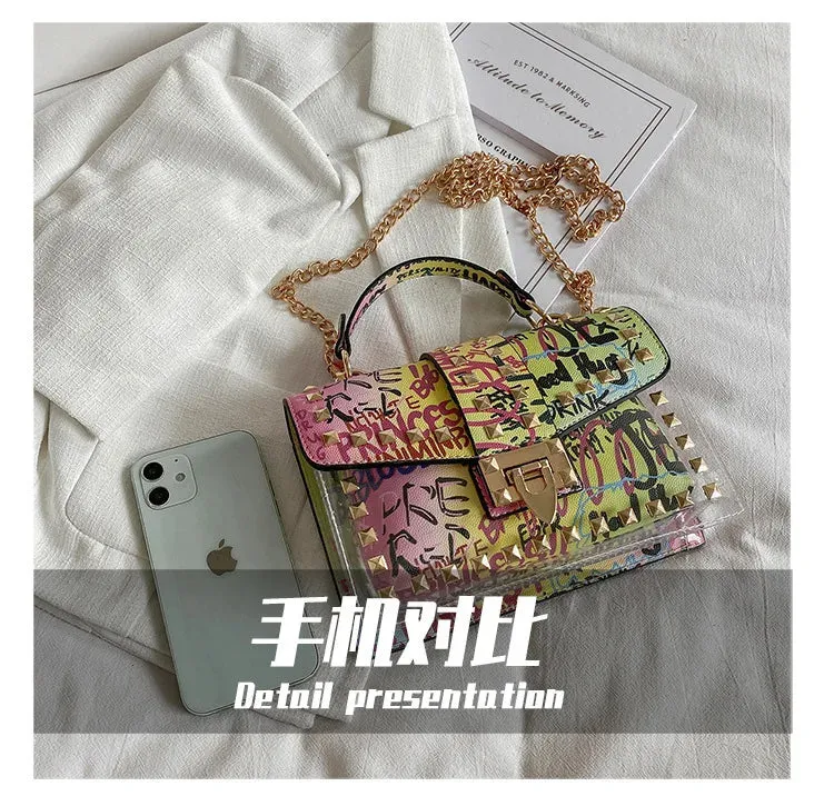 Women Studded Graffiti Crossbody Bags Fashion Shoulder Bag For Ladies High Quality