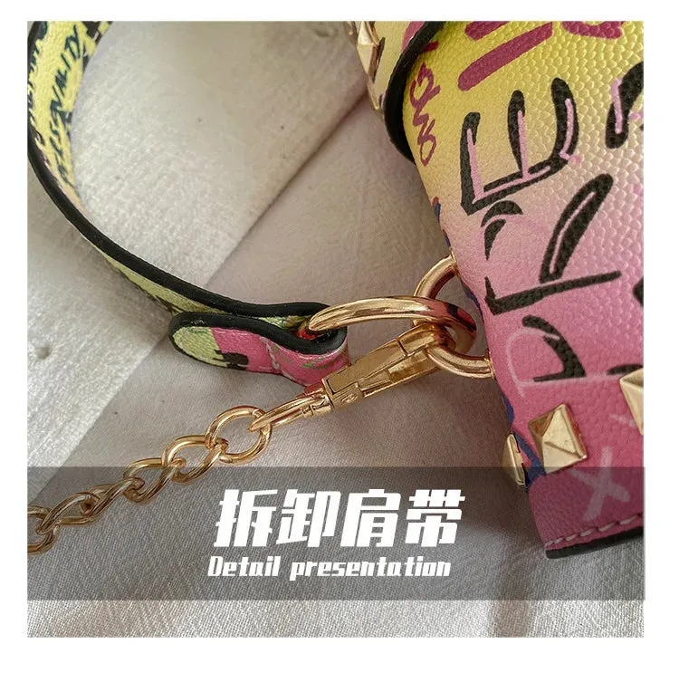 Women Studded Graffiti Crossbody Bags Fashion Shoulder Bag For Ladies High Quality